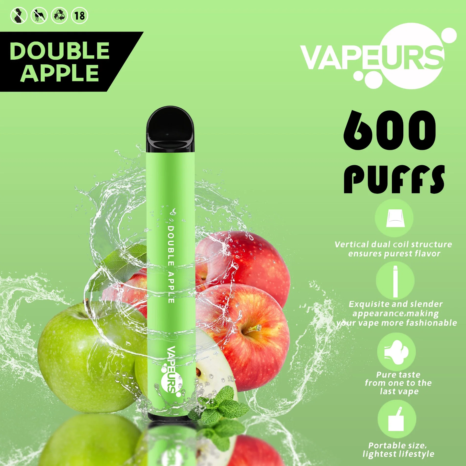Shenzhen Factory Disposable/Chargeable Vape Pen 600 puffs 20 Flavors Vapes E-cigarette jetable