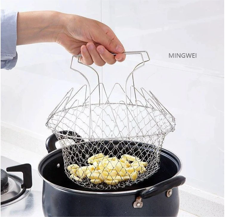 شرائح Mingwei درجة غذائية من الفولاذ المقاوم للصدأ قلي سلال مع مقبض المطبخ أداة طهي لـ Turkey Deep Fry Strainer