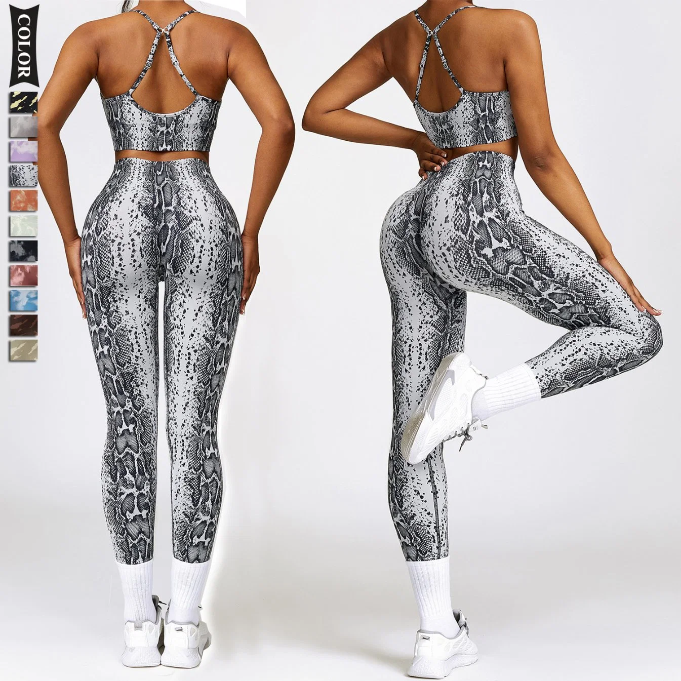 Mujer sin costuras Printed Gym Wear Bras Tops Leggings de running transpirables Ropa deportiva