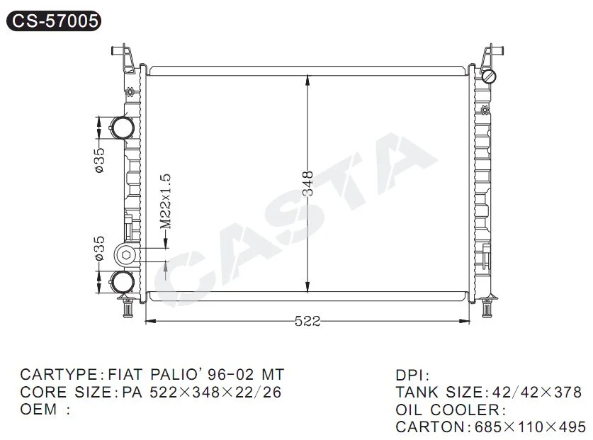 Parte de Automóviles de radiador de aluminio para Fiat Palio'96-02 Mt