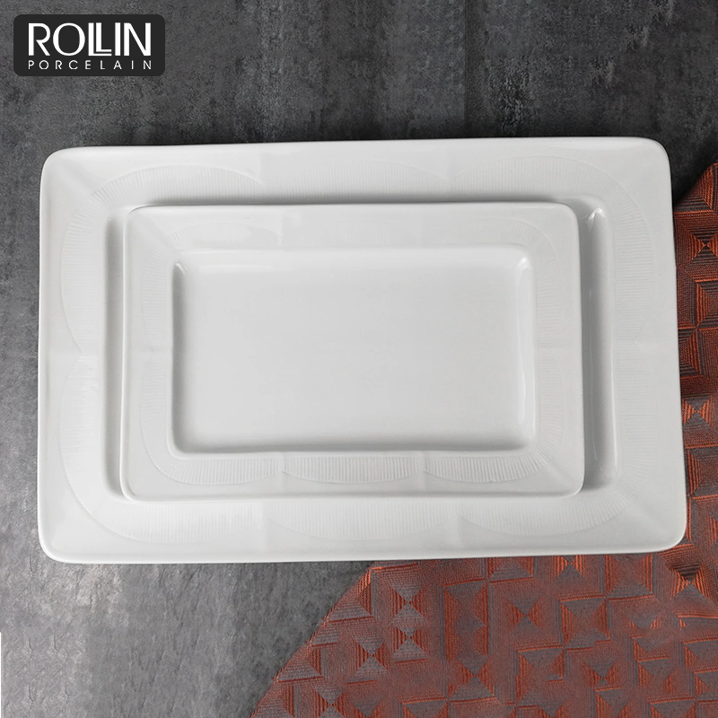 Durable Rectangular Plates White Porcelain Serving Tray