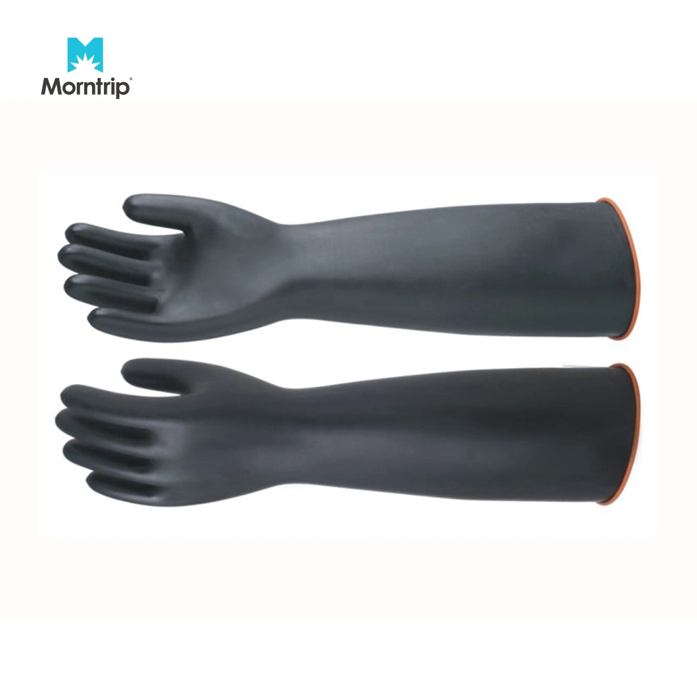 18inch Long Heavy Duty Natural Latex Anti Chemical Resistant Protective Industrial Safety Work Black Rubber Gloves