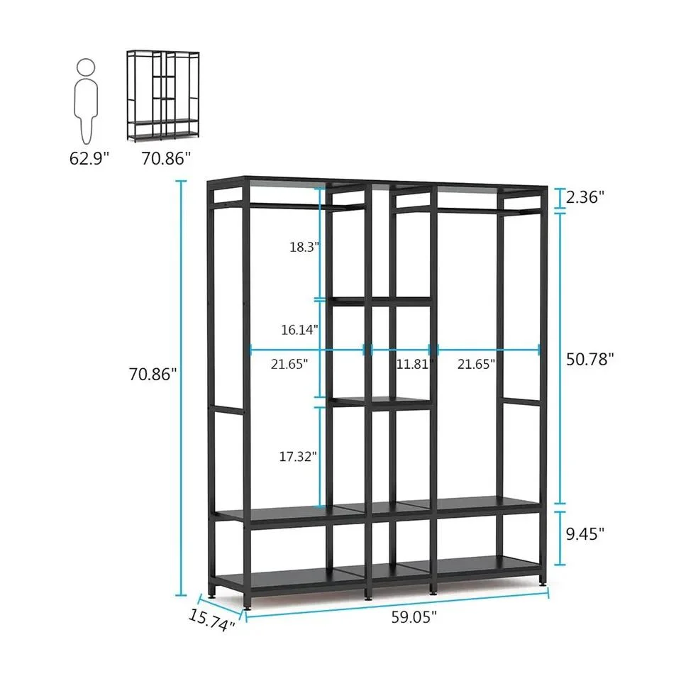 Modern Free Standing Clothes Storage with Shelves Garment Rack