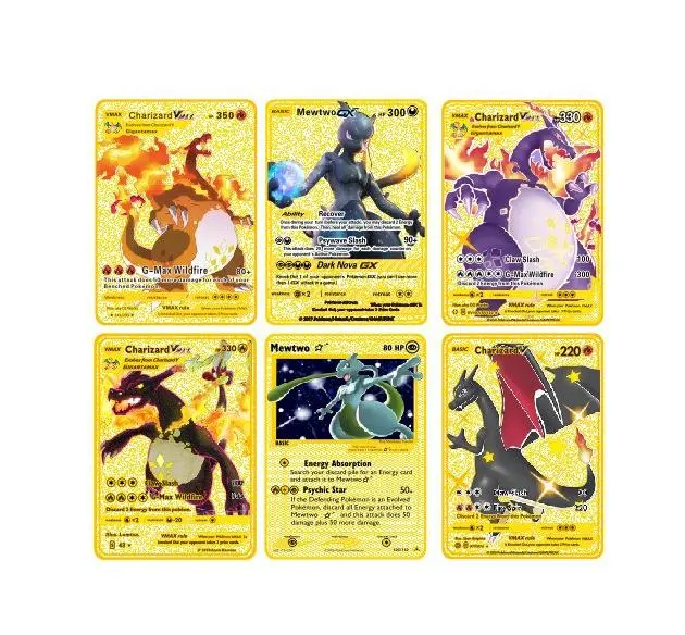 Hot Sale Anime Cartoon Gold Metal Pokemon for Children Game Card