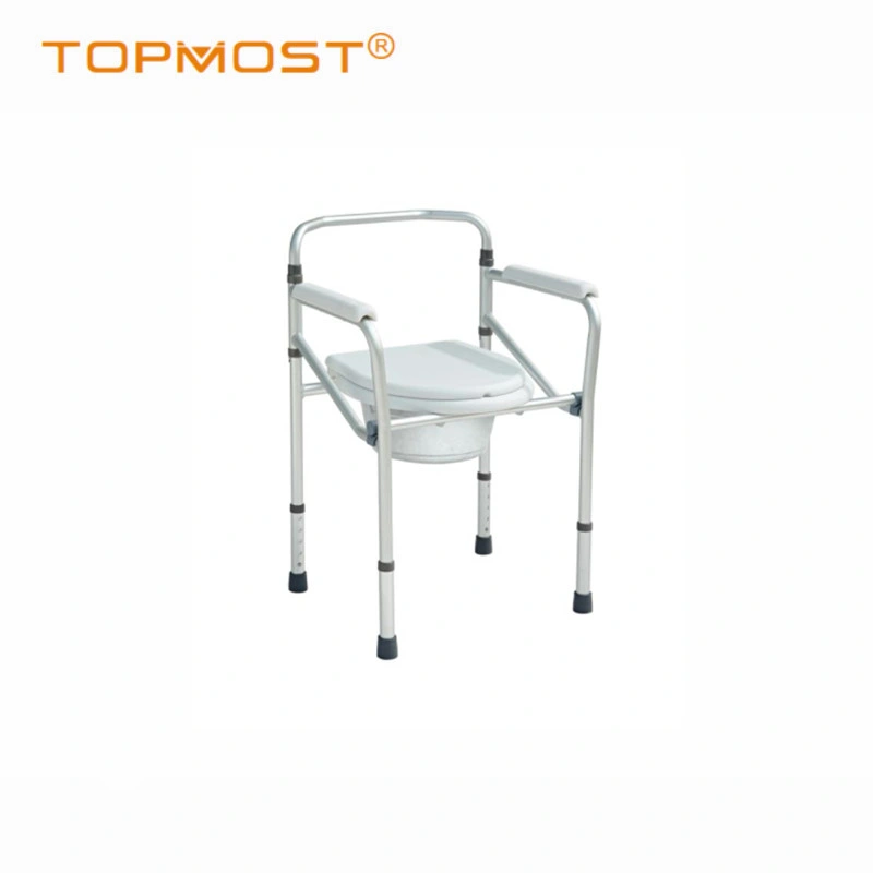 Rehabilitation Medical Equipment Steel Folding Commode Chair with Commode Bathroom