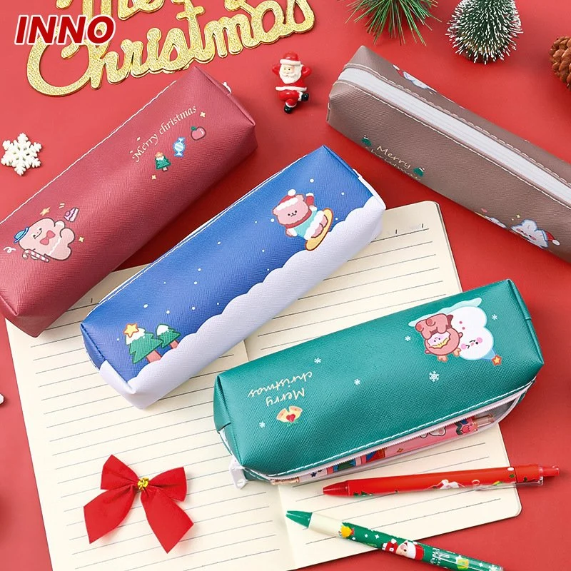 Factory Direct Selling Inno Brand R045# PU Case Cute Pencil Bag Children Christmas Stationery Gift Box Custom Color Logo Eco-Friendly