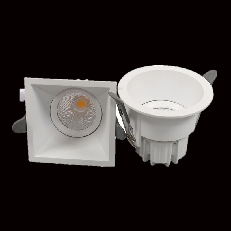 Square/Round White, Black Body Recessed Ceiling Light Fixture with Lifud Driver 3000K 7W COB LED Downlights