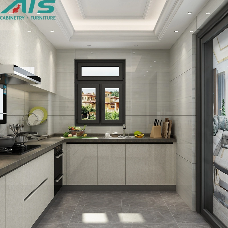 AIS Modern European Minimalist Style Full Furniture Set Grey Lacquer L Shape Cupboards Kitchen Cabinets for Small Kitchen