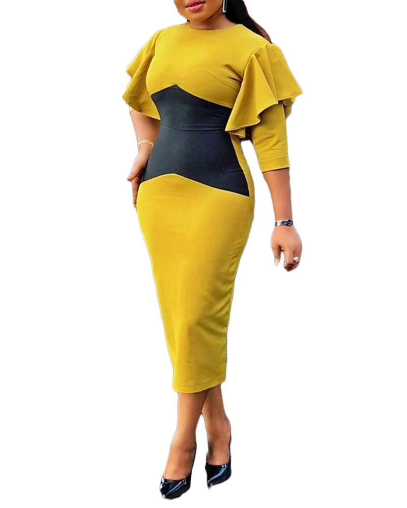 Fashion Women Work Dresses Formal Office Lady Dresses, African Print Dresses for Women, Hot Ladies Fashion Half Sleeve Dress Elegant Round Collar Esg16566