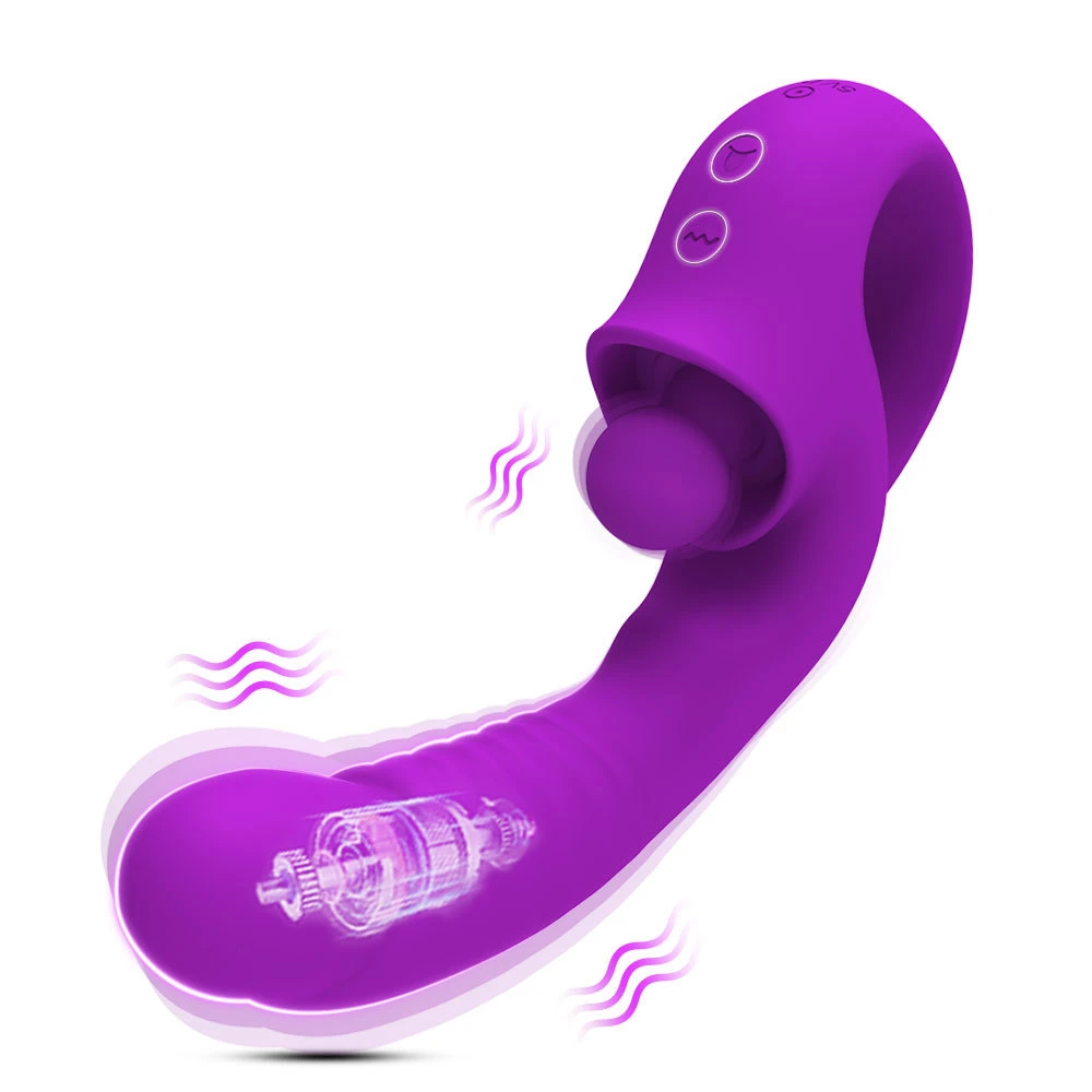 2 in 1 Tongue Licking Dildo Vibrator with Handled Clit Licker Vagina G Spot Stimulator Orgasm Sex Toy Female Masturbator