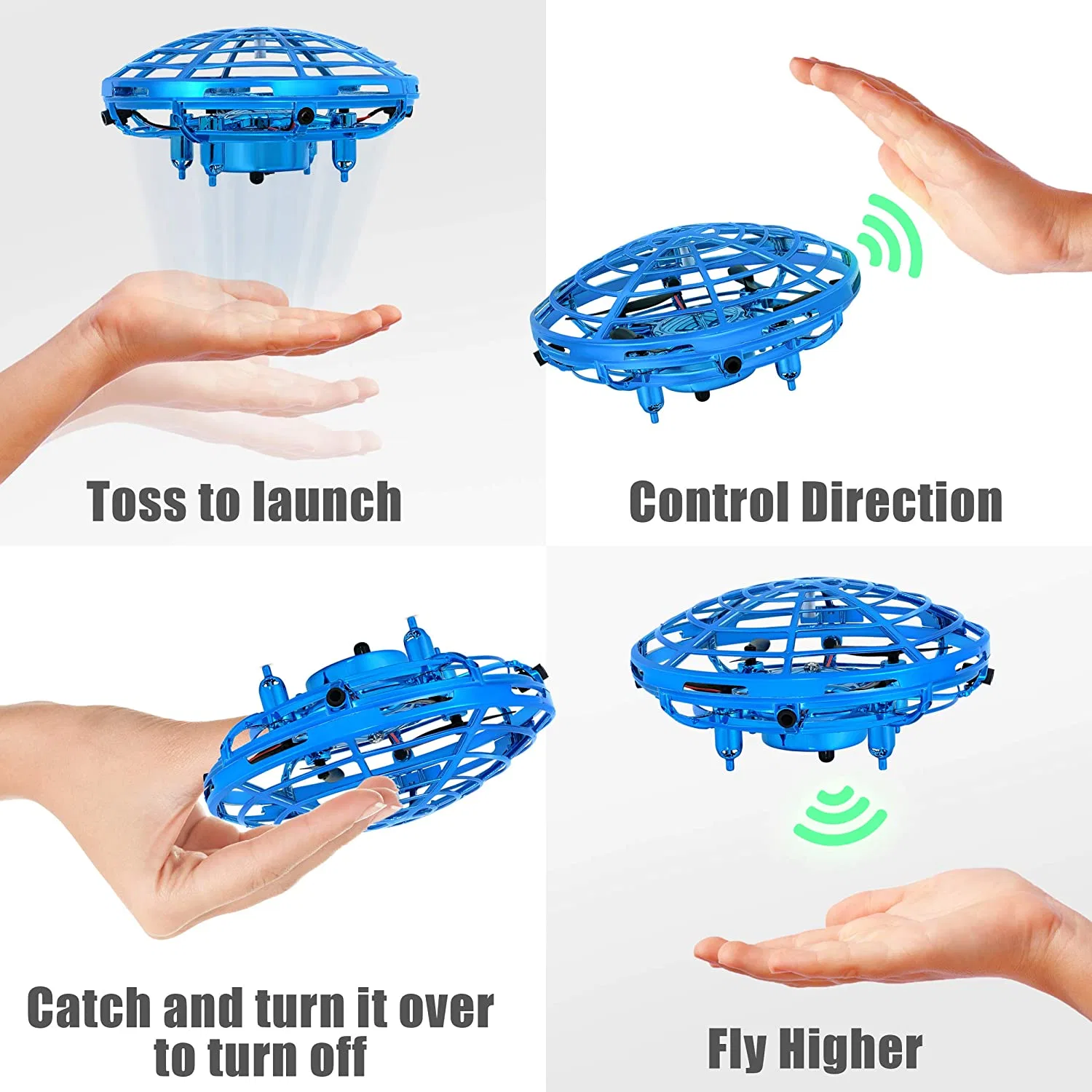 Mini UFO Drone RC Helicopters Toys for Kids &amp; Adult Hand Operated Flying Toy with 360 Rotating and LED Lights Hand Controlled