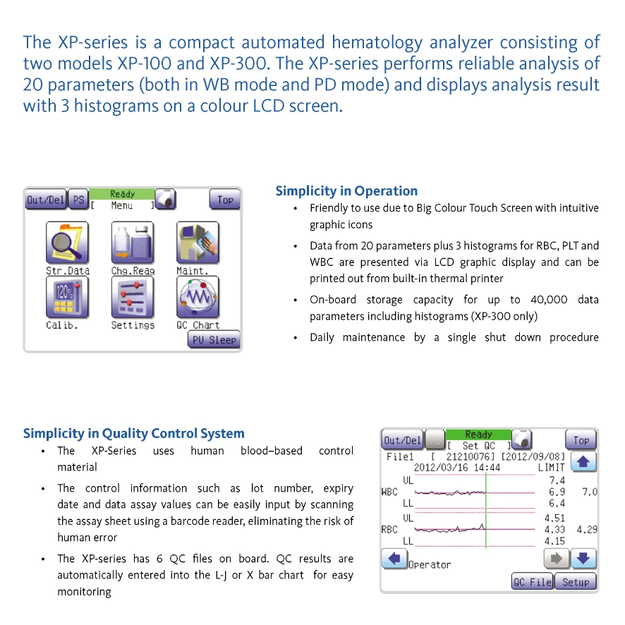 XP-100 3 Part Human Automatic Hematology Analyzer Full Blood Count Machine Auto Hematology Analyzer Price Sysmex