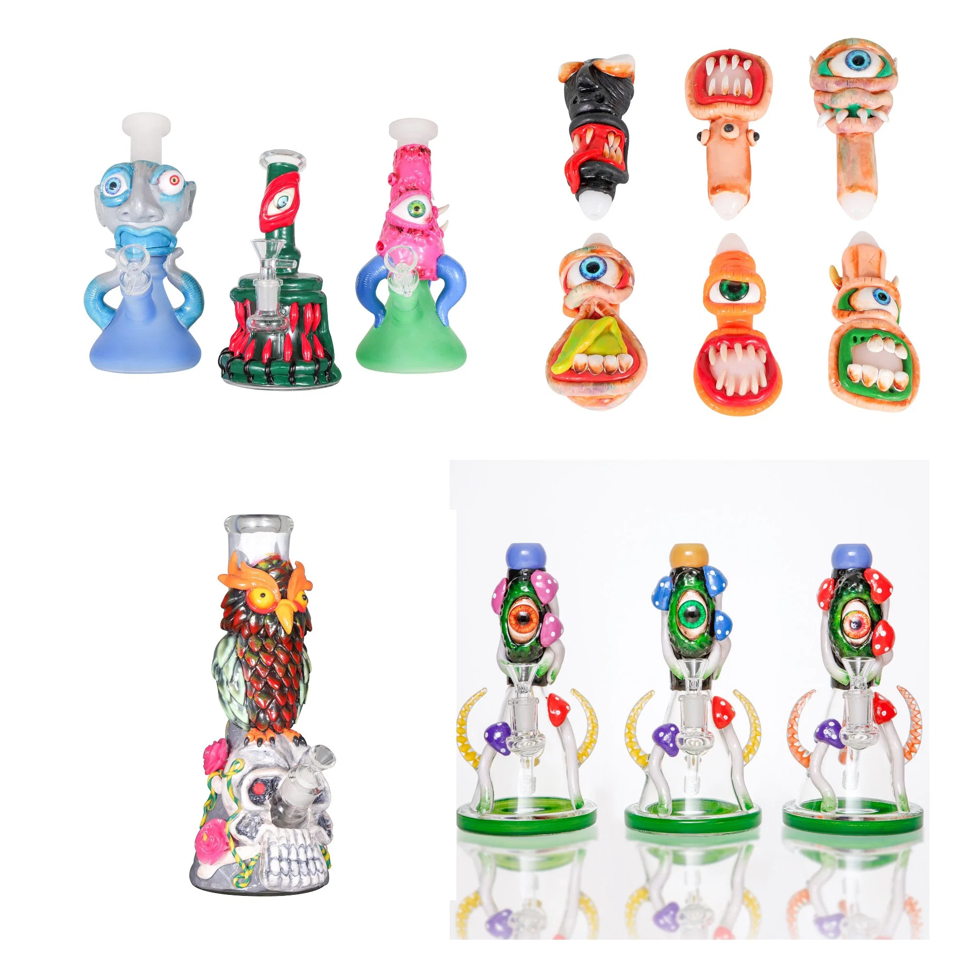 3D Hand-Painted Big Skull Beaker Base Glass Water Pipes