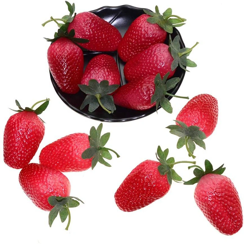 12PCS Simulation Artificial Lifelike Big Strawberries Set Fake Fruit for Home House Kitchen Party Decoration