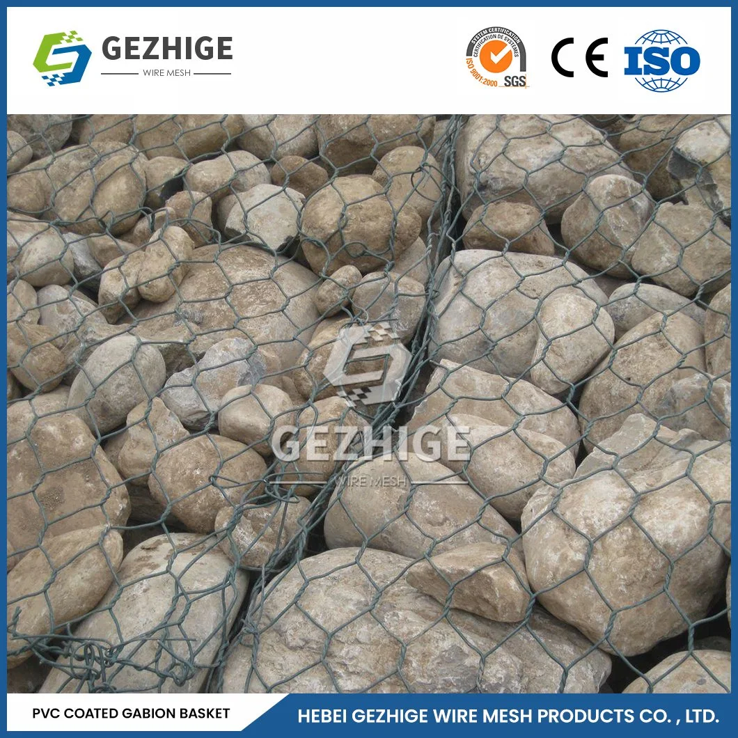 Gezhige 100X150 mm Building Gabions Manufacturer 3.0-4.0mm Selvedge Wire Thickness PVC Hexagonal Wire Mesh Gabion China 4.0*1.0*0.5 M Gabion Galvanized Cage Net