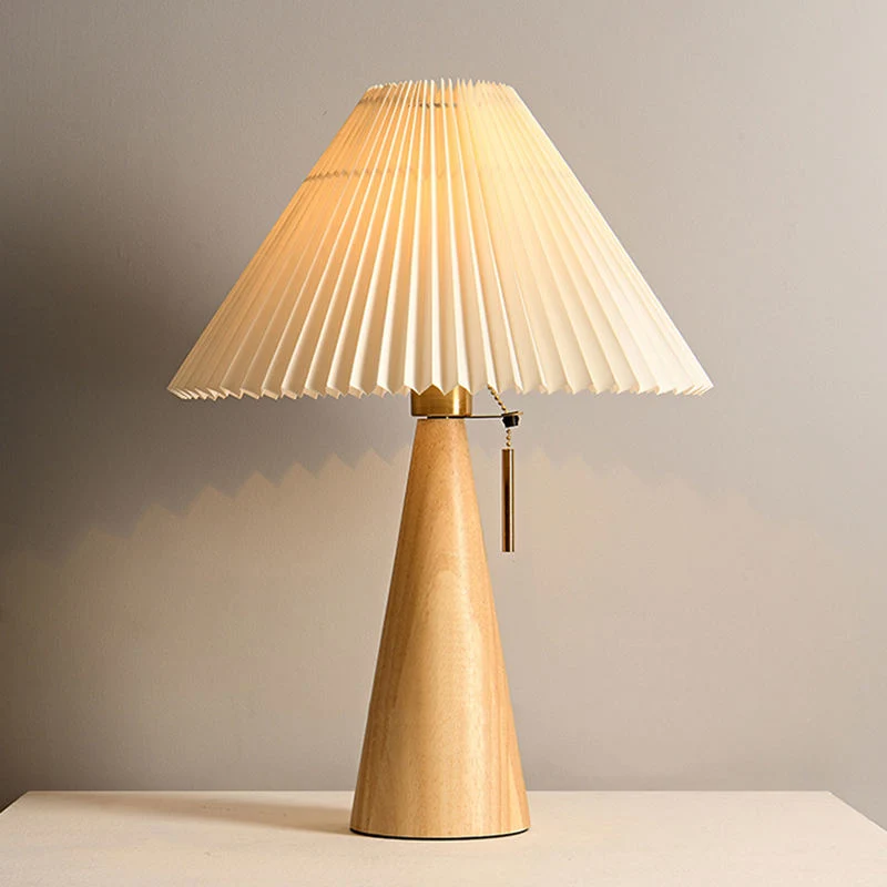 Decorative Lighting Pleated Shade Solid Wood Desk LED Table Lamp