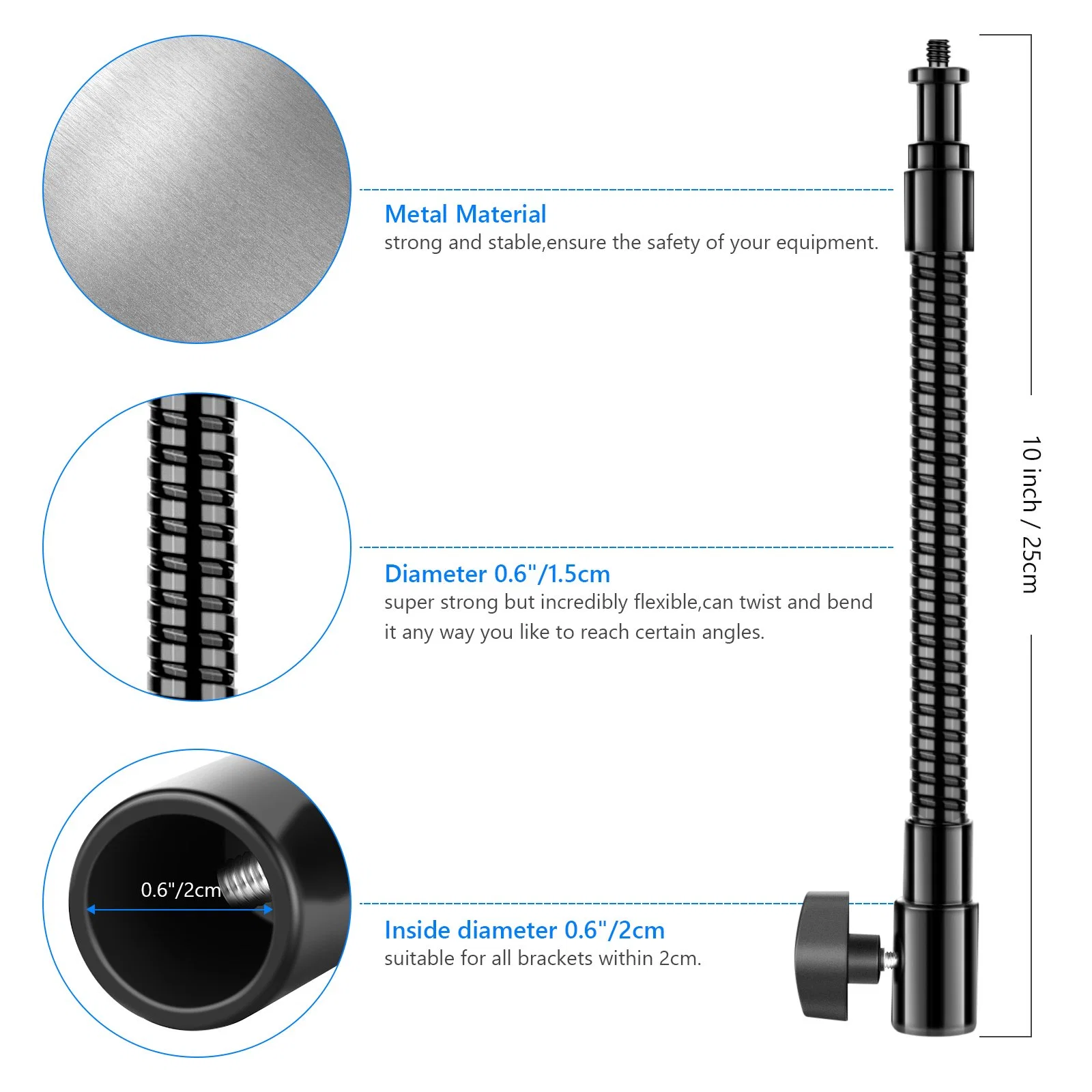 Neewer 10&amp;Quot/25cm de metal del brazo del tubo flexible de LED de luz de vídeo, Luz de flash y otros accesorios de fotografía con el tornillo de 1/4"