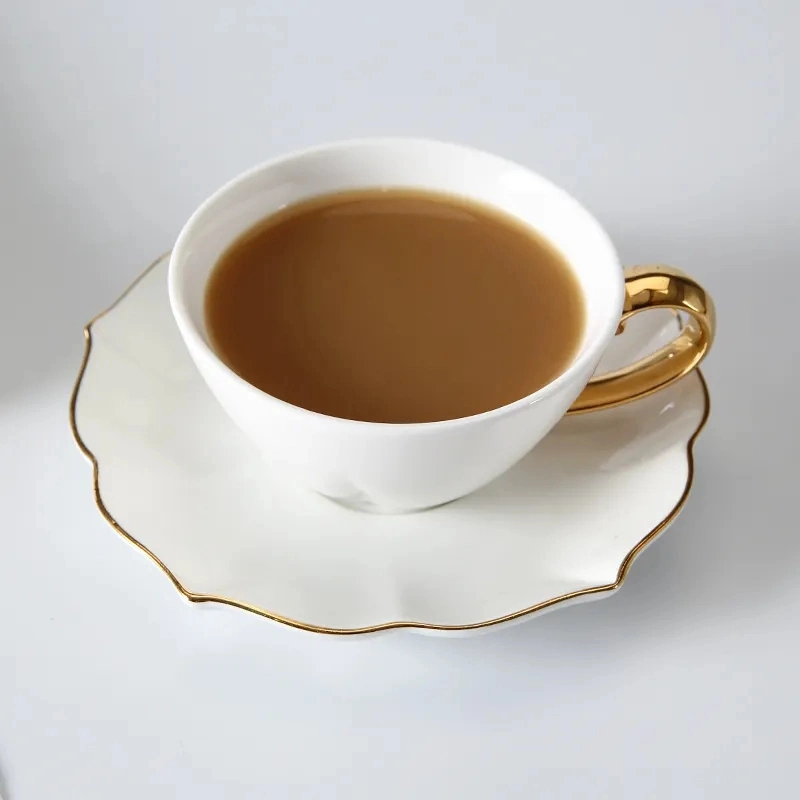 Tazas Blancas 200ml taza con plato de cerámica Hotel Classic Oro porcelana blanca taza de té de Rim y plato