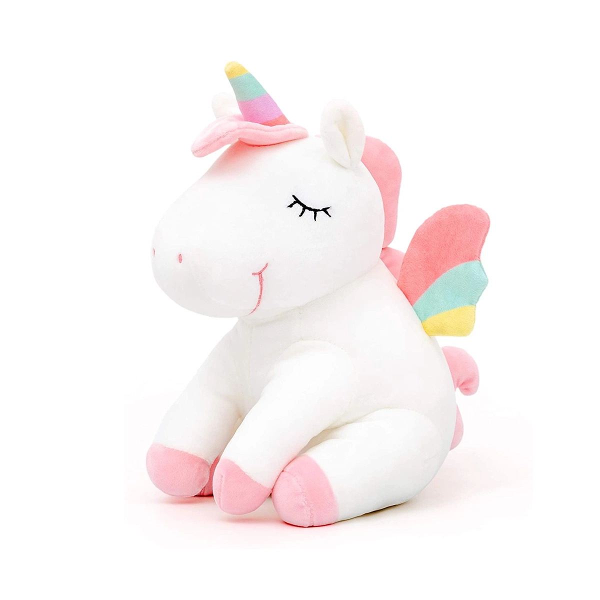 Las alas del arco iris de color rosa de peluche Unicornio Animal Blanco Peluches regalo juguetes 12pulg.