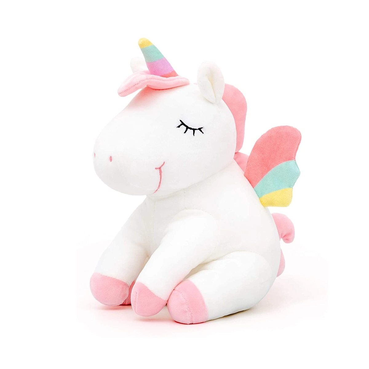 Ailes arc-en-ciel Licorne en peluche rose et blanche Jouets cadeaux 12 pouces