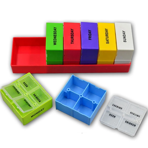 Logo personnalisé 4 compartiments Pill Box Organizer Pill case Organizer Vente en gros