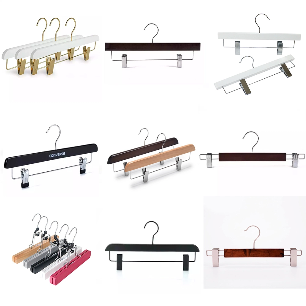 Wooden Bottom Clips Hangers Made of Solid Wood with Custom Logo for Pants/Trousers Display