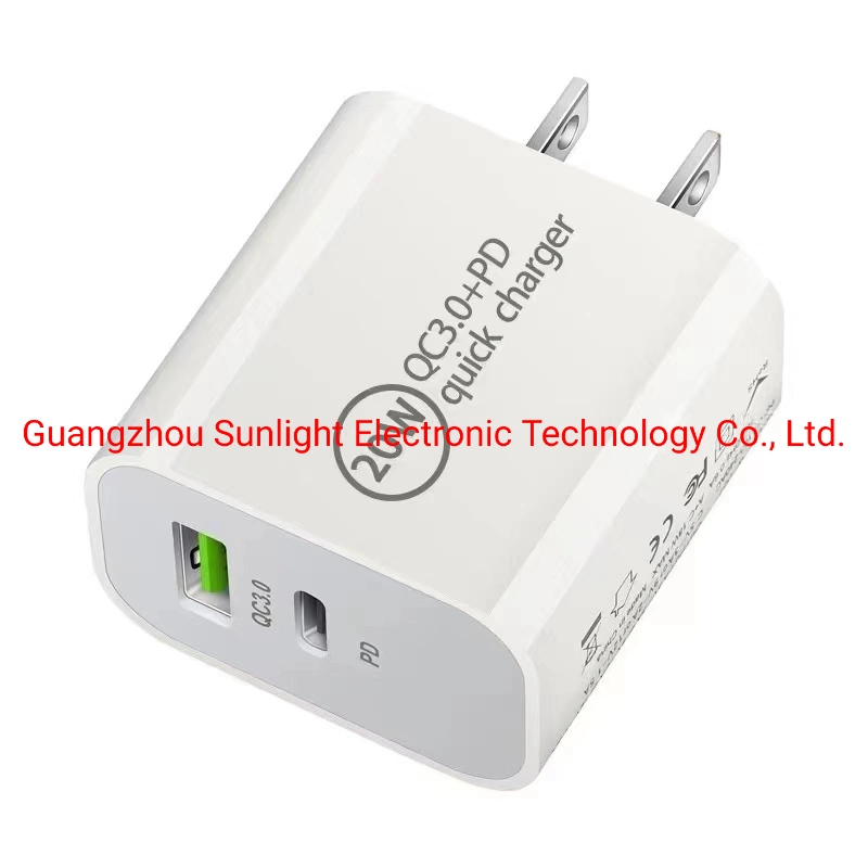 Us Plug Factory OEM 20W/30W/40W/65W Mobile Phone Dual USB-C Pd Fast Charger