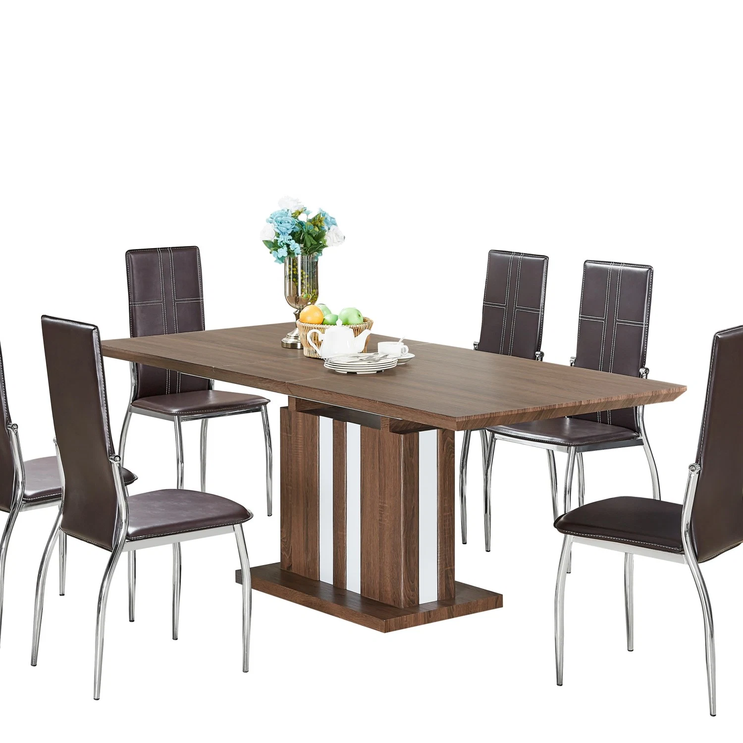 New Brown White MDF 3D Paper Dining Table Set for Dining Set