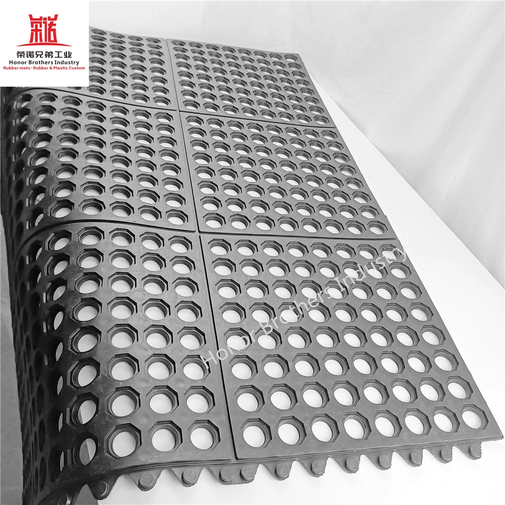 Non-Slip Interlocking Porous Drainage Entrance Hollow Rubber Floor Mat for Resturant/Kitchen/Bar/Garage