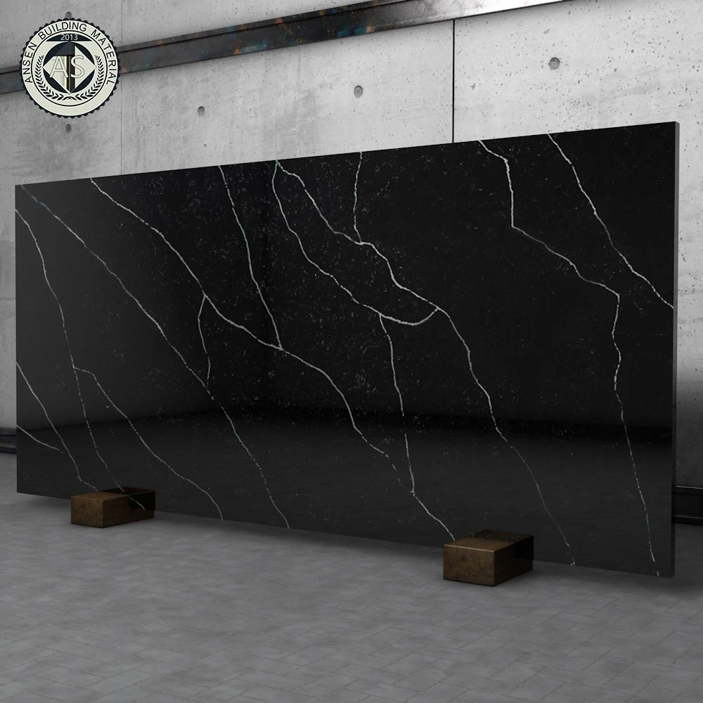 Prefab Wholesale cuisine comptoir Quartz Slab Calacatta Quartz artificiel noir Pierre