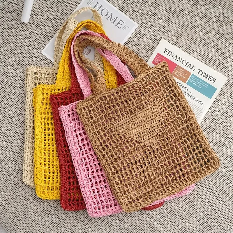 Handmade Summer Straw Beach Bali Tote Bag Bamboo Woven Rattan Bag with Pearl Hand