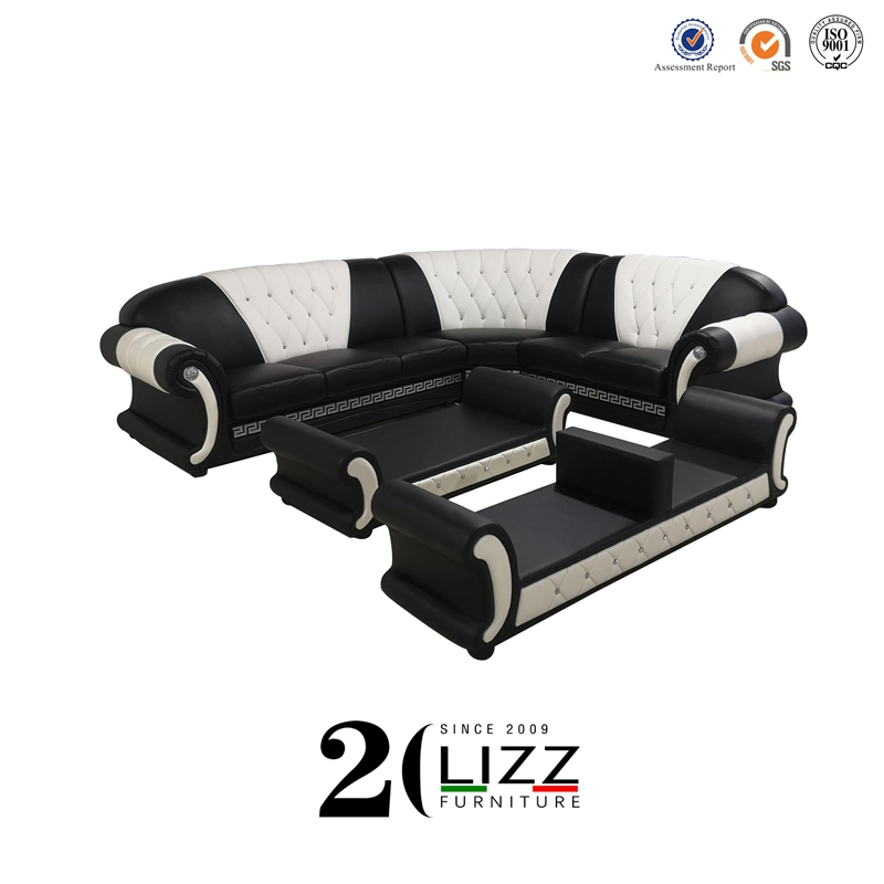 Modern Italian Leather Corner Chesterfield Luxury Sofa Set