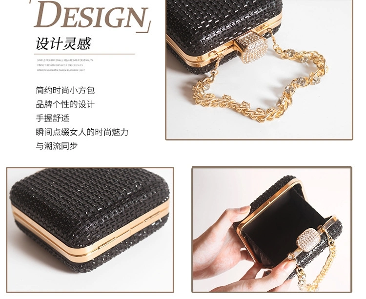 Womens Fashion Mini Crystal Embellished Clutch Bags with Chain