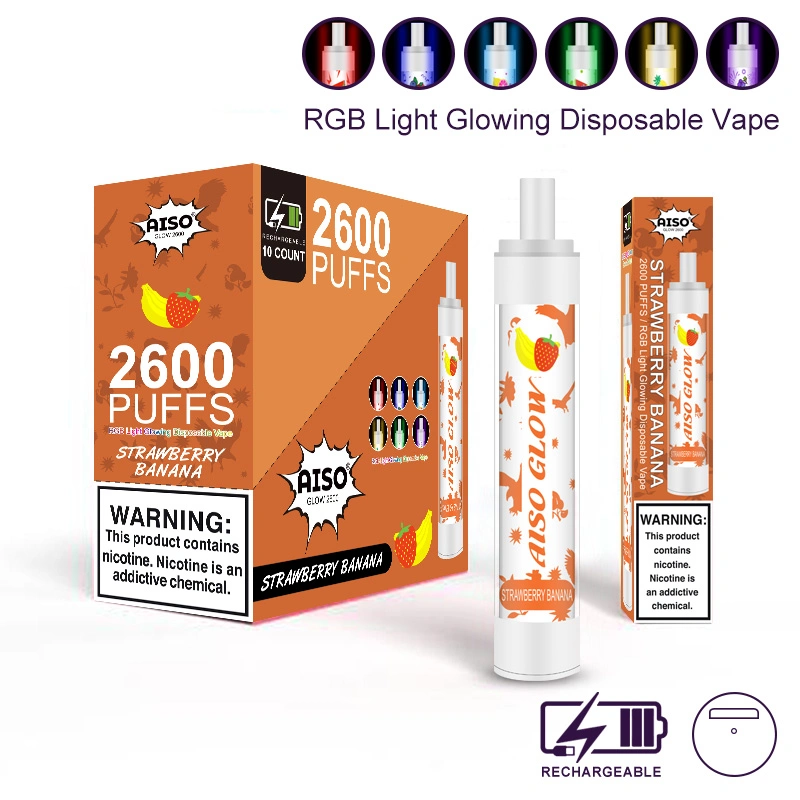 Vape E-Liquid 2600 Puffs Round Drip Tip Rechargeable RGB Flashing