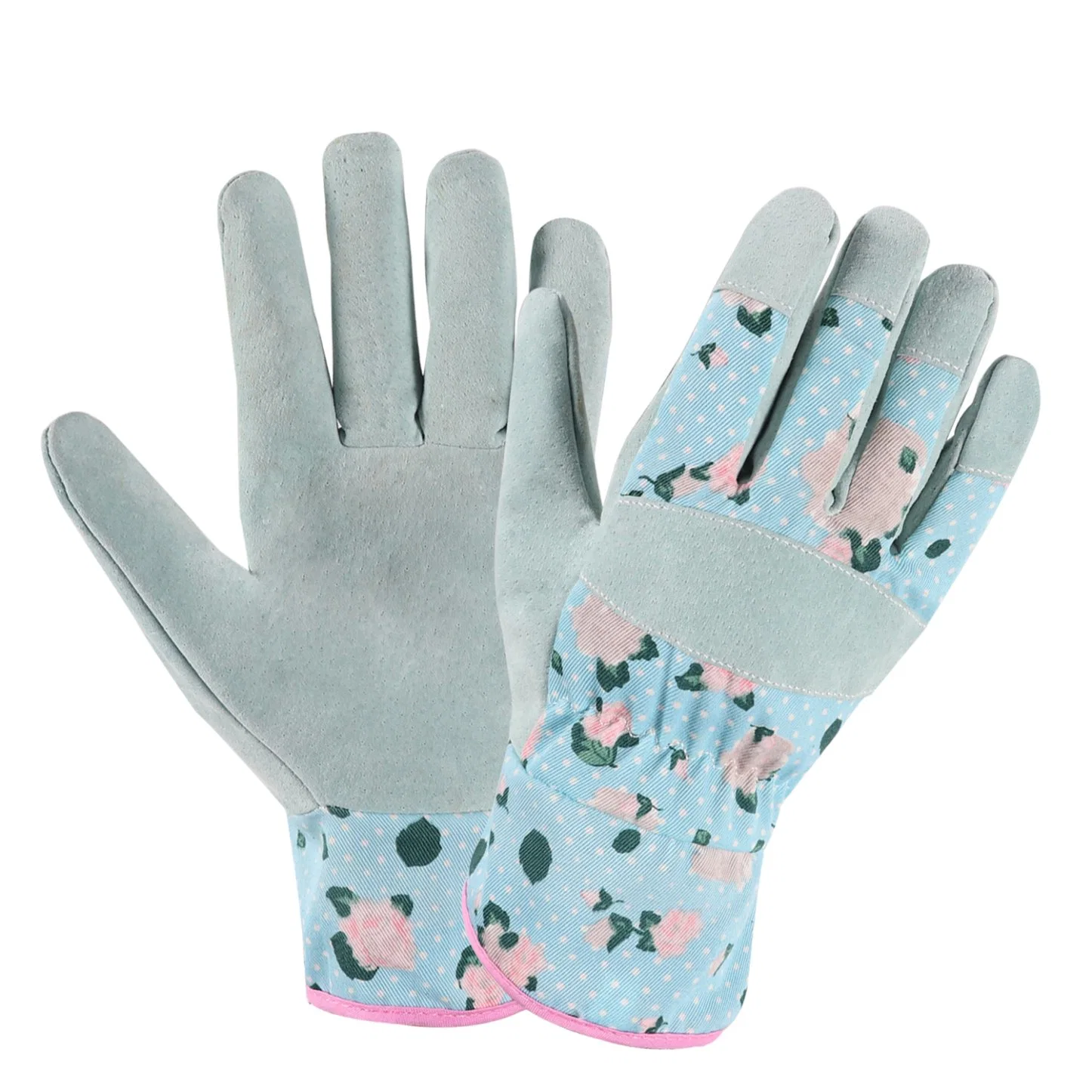 Leather Printing Floral Garden Work Gloves for Household Usage Soft