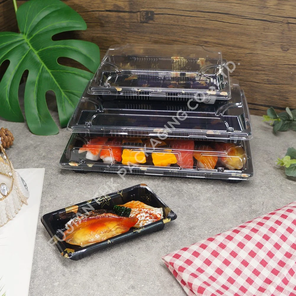 Plastic Sushi Tray Disposable Containers Take Away Reusable Sushi Plates Set for Restaurant