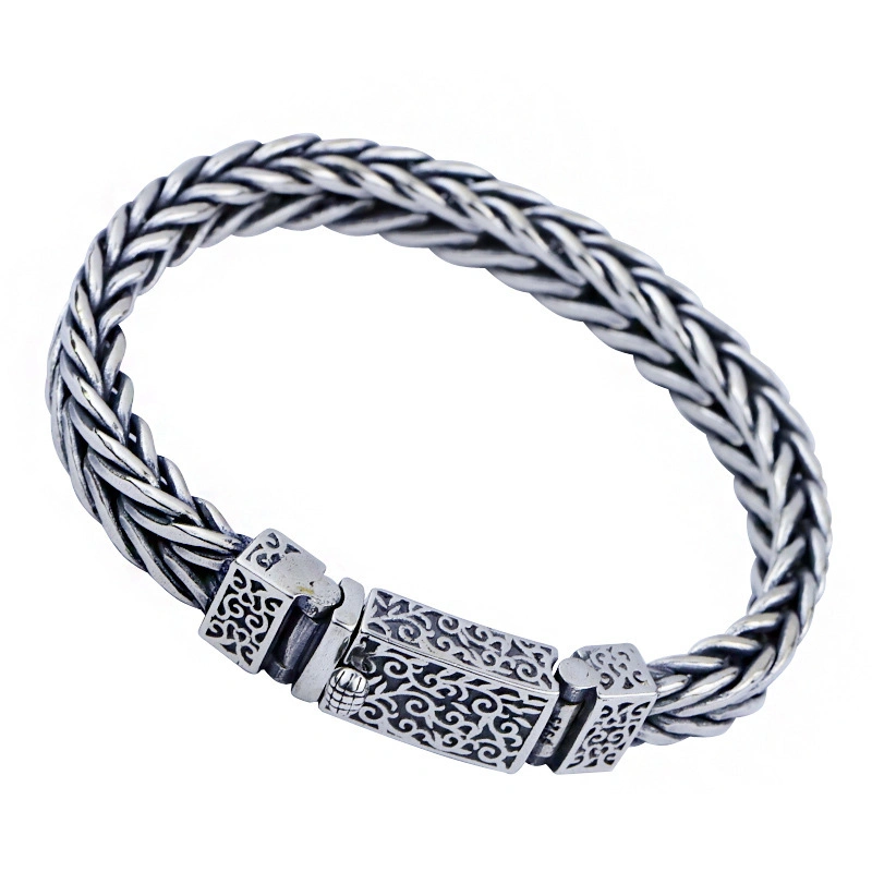 Hand-Woven Personality Domineering Thick Section Men Stainless Steel Double Franco Chain Bracelet with Extension