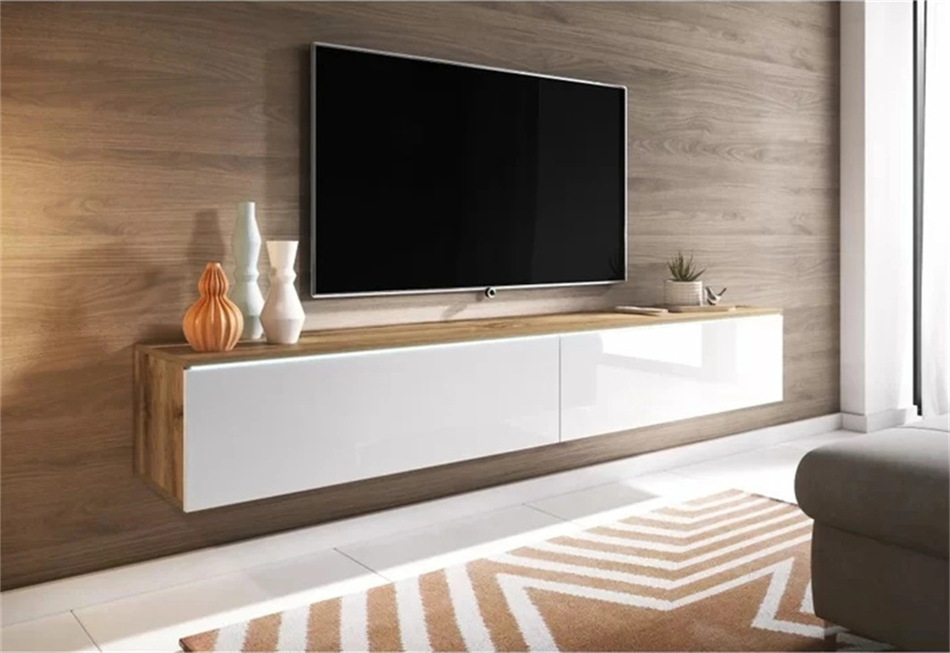 2022 Mueble de sala de estar de MDF con diseño de gabinete de TV montado en la pared y estante abierto (HF-TVS16)