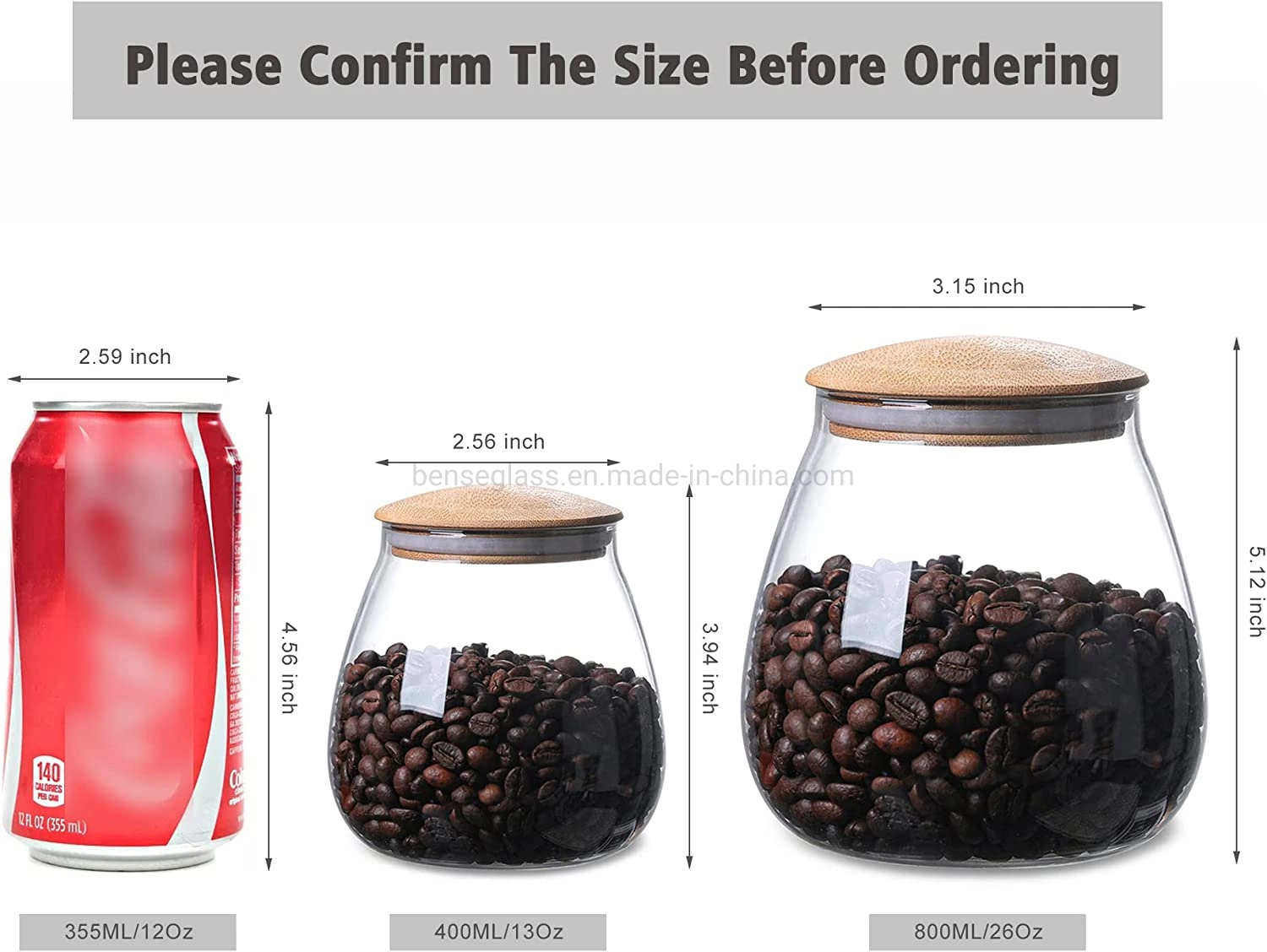 400 Ml/13 FL Oz Clear Cute Glass Storage Canister Holder with Airtight Bamboo Lid, Round Modern Decorative Small Container Jar for Coffee, Spice, Candy, Salt