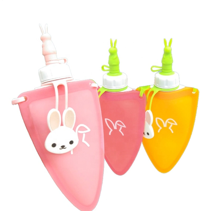 Children Portable Cute Sport Drink Water Bottle Silicone Water Kettle Cute Carrot Style Food Grade Silicone Can Be Customized