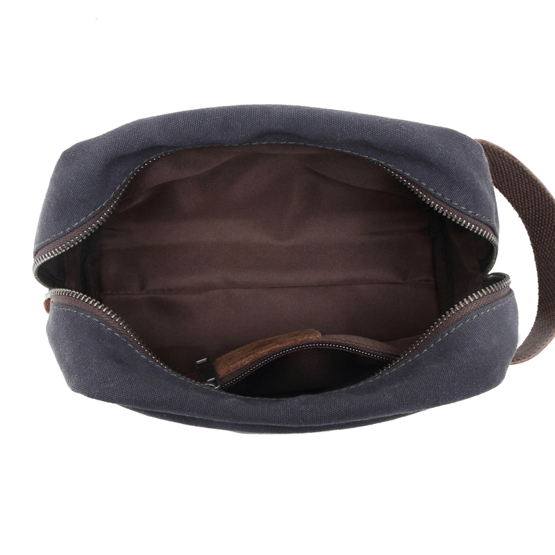 Wholesale/Supplier Organic Cotton Canvas Mens Makeup Bag Leather Cosmetic Handbag (RSF2057)