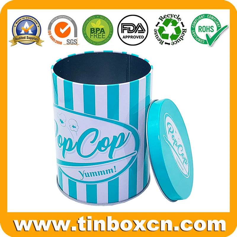 0.5 Gallon Small Round Metal Popcorn Tin Can with Lid