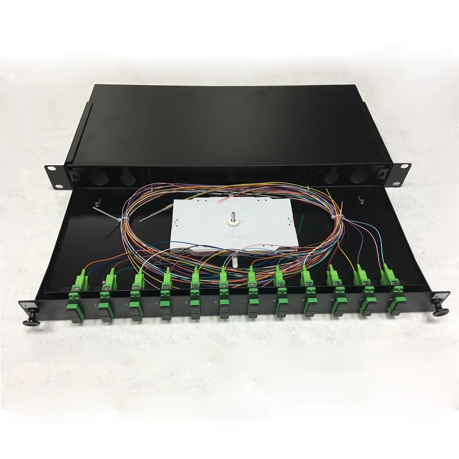 1u 24port 19inch Black FTTH Fiber Optic Slidable Patch Panel ODF with Adapter