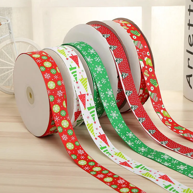 Merry Christmas Ribbon Pattern Snowflake Gingerbread Man Wired Edge Decoration Gift Packing Ribbon for Holiday Christmas Party