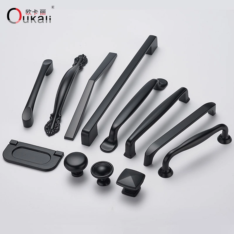 High quality/High cost performance  Matt Black Zinc Alloy Solid Handles and Knob for Cupboard, Door, Drawer, Cabinet, Kitchen