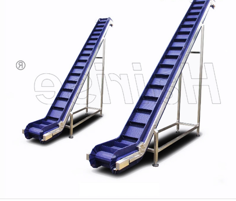 Hairise PVC/PU Belt Inclined Conveyor with Baffle and Flight for Food Assembly Line