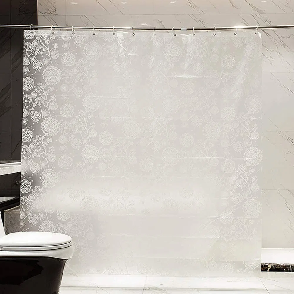 Dandelion White Printed PEVA Shower Curtain Clear Waterproof