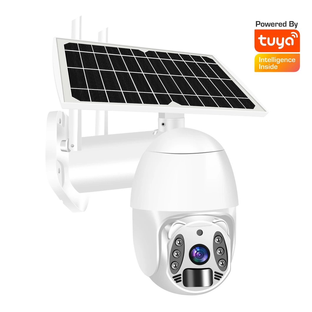 PTZ de bateria solar para exterior sem fios Tuya WiFi 4G a rodar Câmara CCTV IP de segurança descendente com SD de áudio de detecção humana Armazenamento em nuvem de cartão