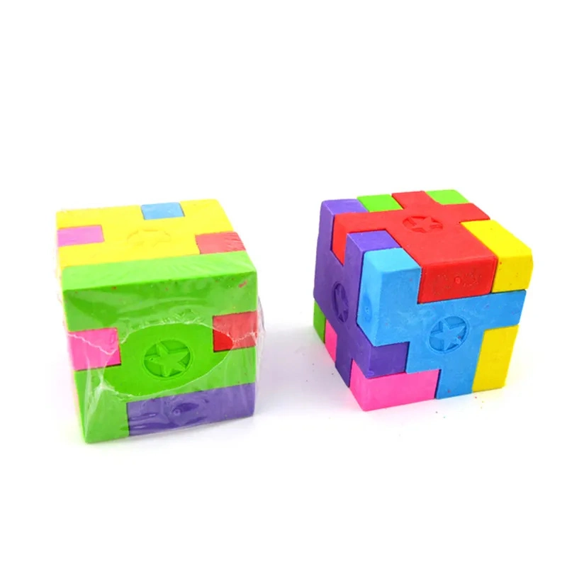 Caliente Nueva simulación de papelería de alimentos Color de regalo Cartoon mayorista 3D Puzzle cuadrado conjunto desmontable Rubik Cube Shape Borrador