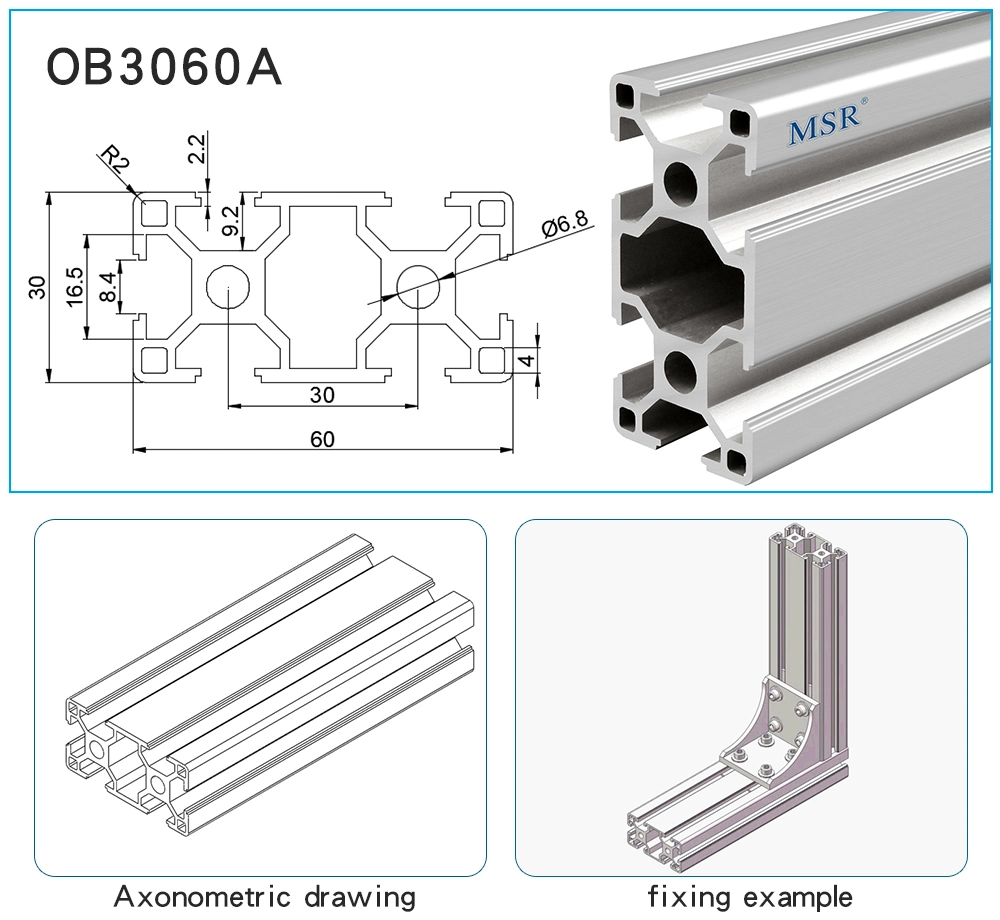 China Manufacturer Customized Black/Silver Stock 30X60mm 6105 6063 6061 Anodized T Slot Industrial Extruded Aluminium Extrusion Profile in 2040 2550 3060 4080